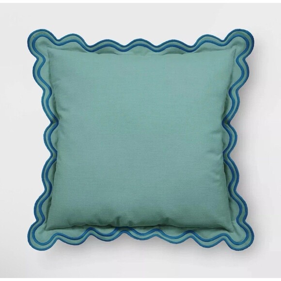 20”x20” Green Scalloped Square Outdoor Throw Pillow – Threshold Patio Cushion - Picture 2 of 6